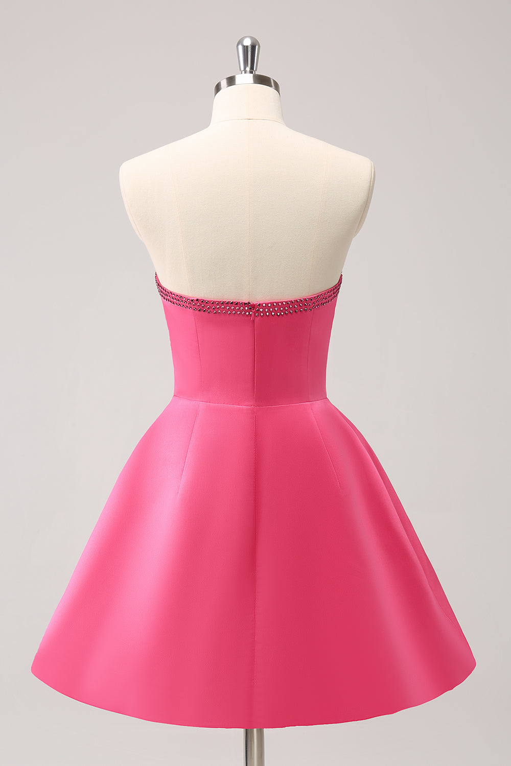Sparkly Fuchsia A Line Beaded Strapless Mini Dress with Bows - Image 2