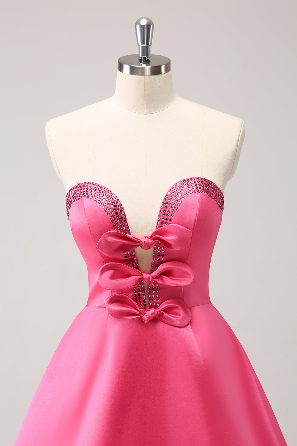 Sparkly Fuchsia A Line Beaded Strapless Mini Dress with Bows - Image 4