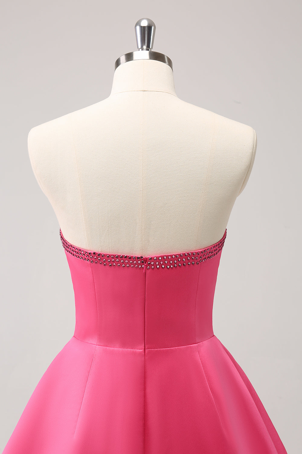 Sparkly Fuchsia A Line Beaded Strapless Mini Dress with Bows - Image 5