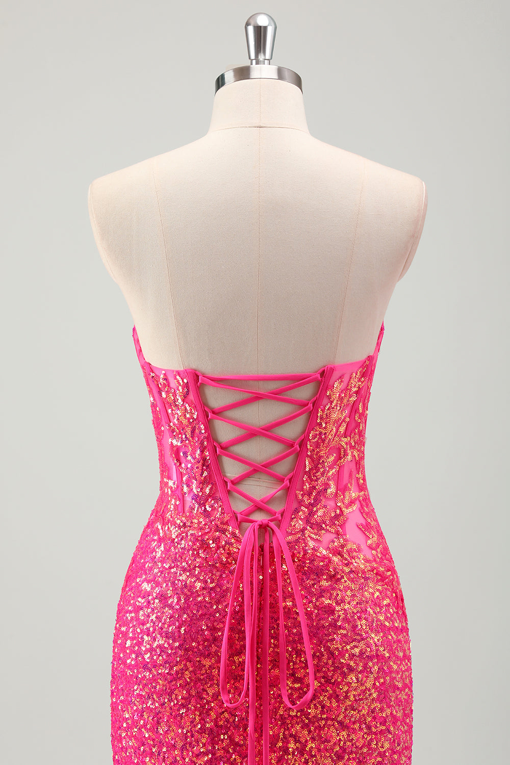 Sparkly Fuchsia Ruched Mermaid Floor Length Prom Dress with Slit - Image 5