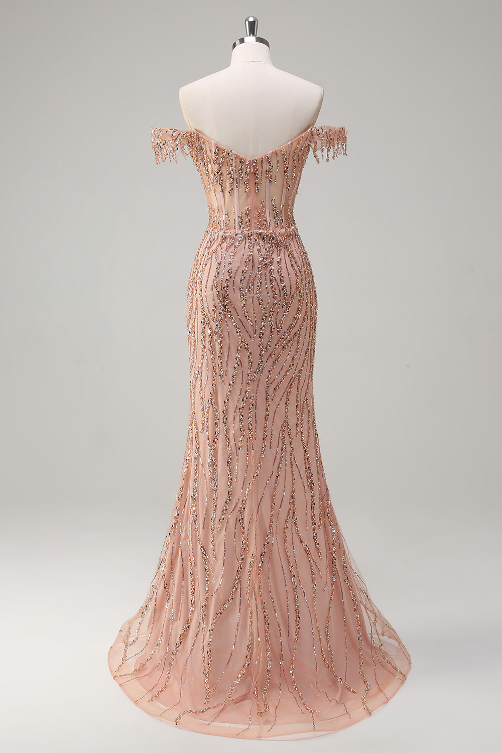 Sparkly Dusty Rose Mermaid Off the Shoulder Long Prom Dress with Slit - Image 2