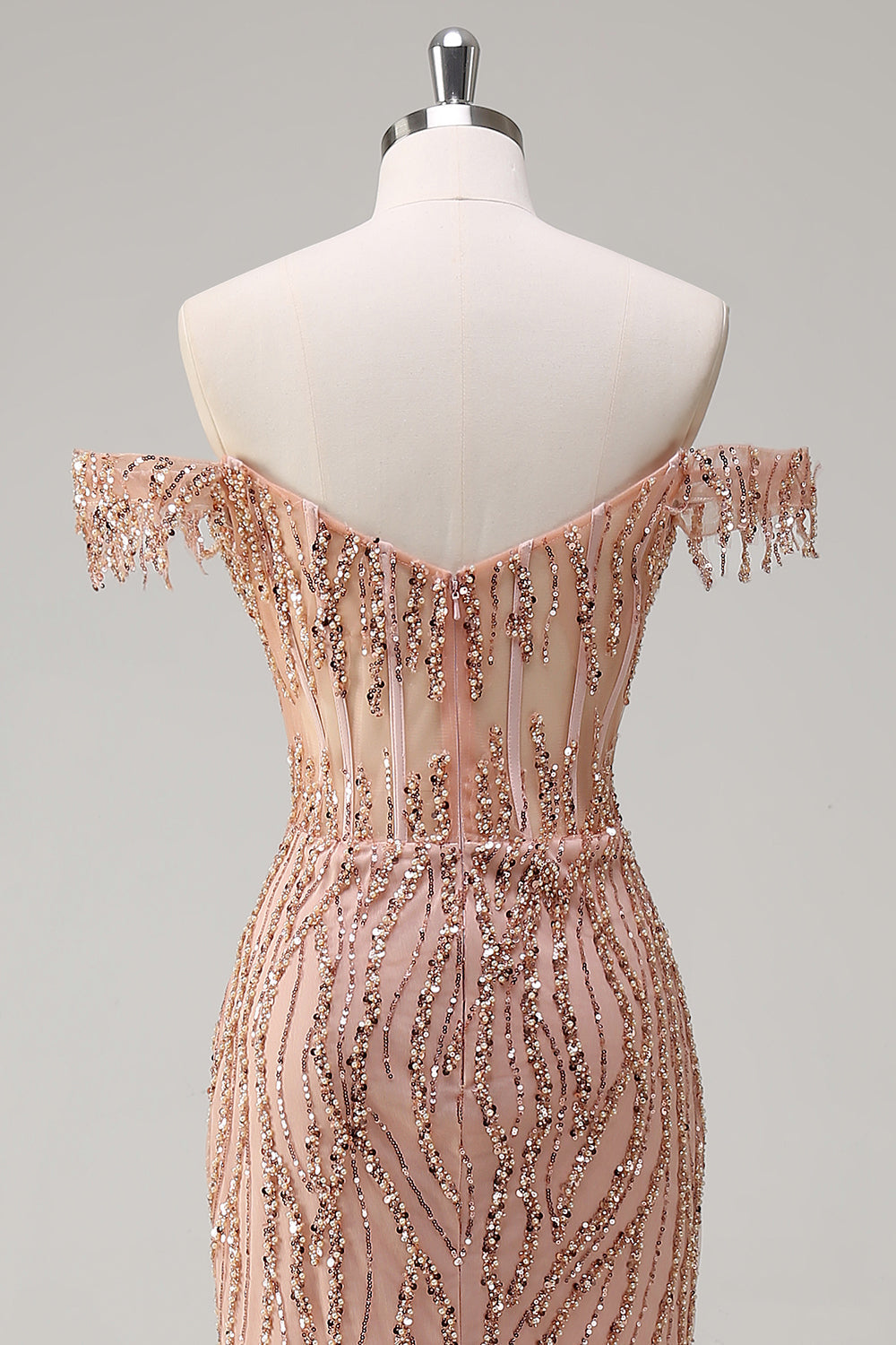 Sparkly Dusty Rose Mermaid Off the Shoulder Long Prom Dress with Slit - Image 5