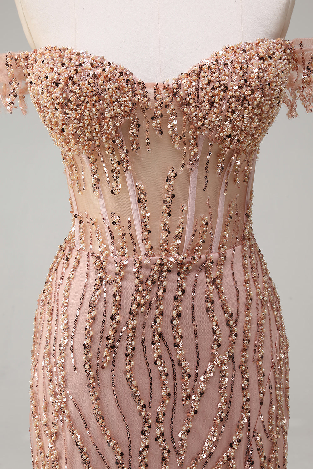 Sparkly Dusty Rose Mermaid Off the Shoulder Long Prom Dress with Slit - Image 7