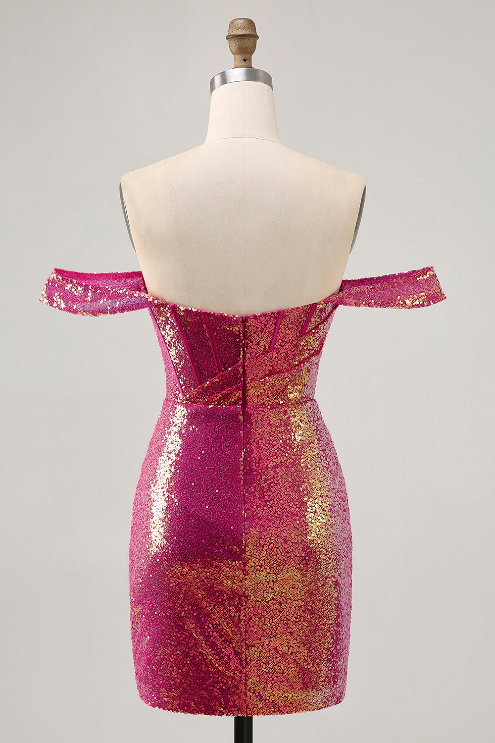 Sparkly Fuchsia Off The Shoulder Bodycon Homecoming Dress - Image 2