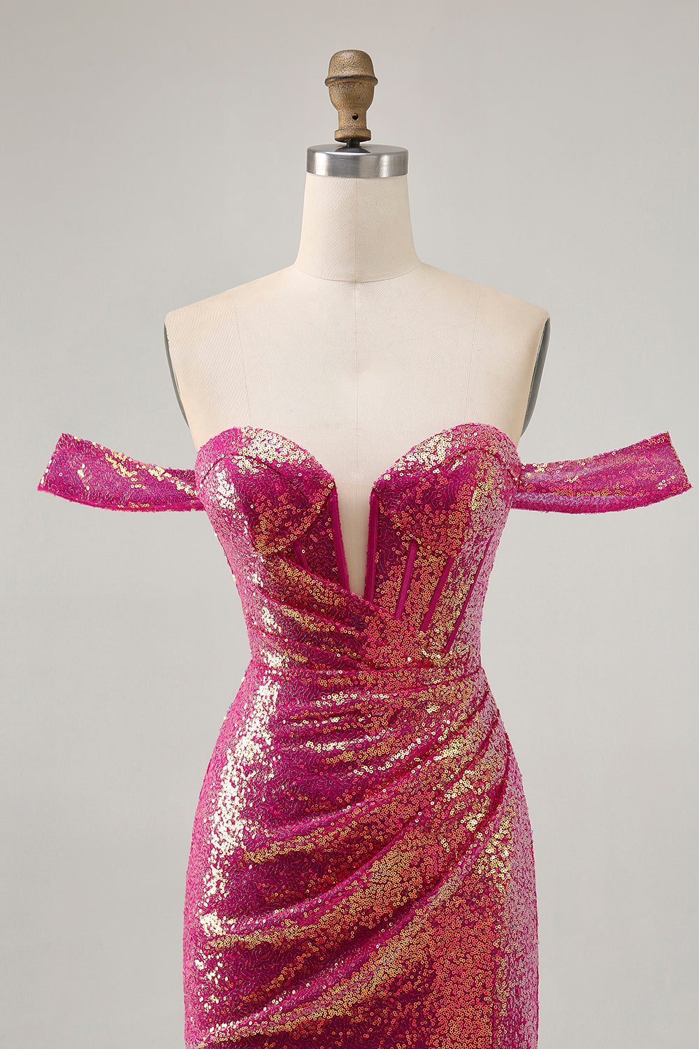 Sparkly Fuchsia Off The Shoulder Bodycon Homecoming Dress - Image 4
