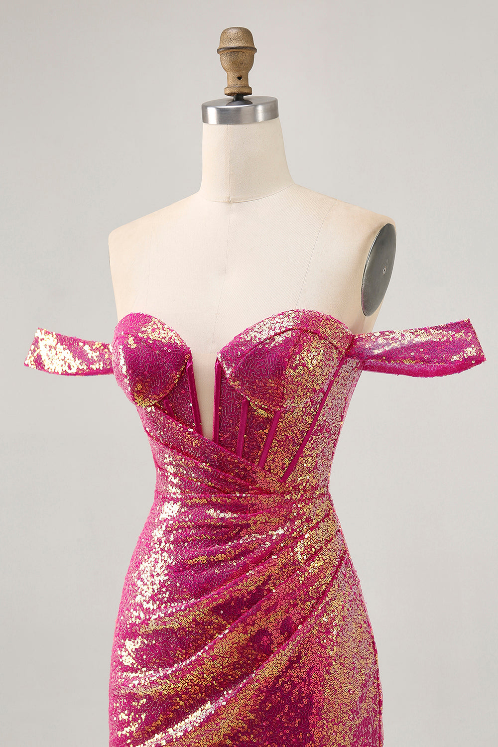 Sparkly Fuchsia Off The Shoulder Bodycon Homecoming Dress - Image 6