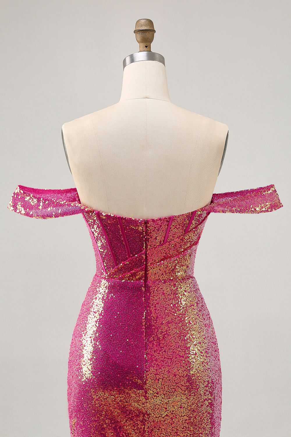 Sparkly Fuchsia Off The Shoulder Bodycon Homecoming Dress - Image 5