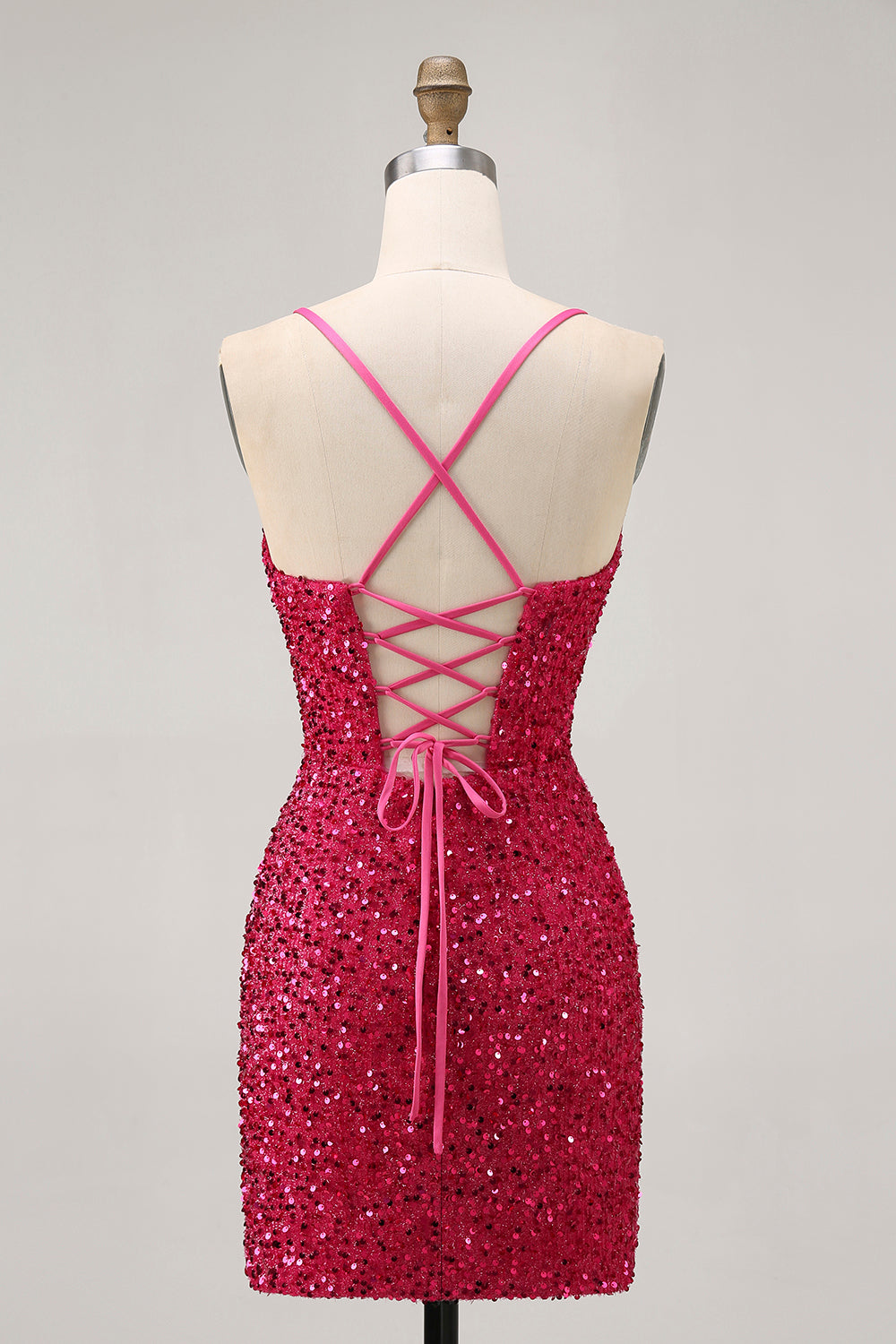 Sparkly Fuchsia Keyhole Bodycon Homecoming Dress - Image 2