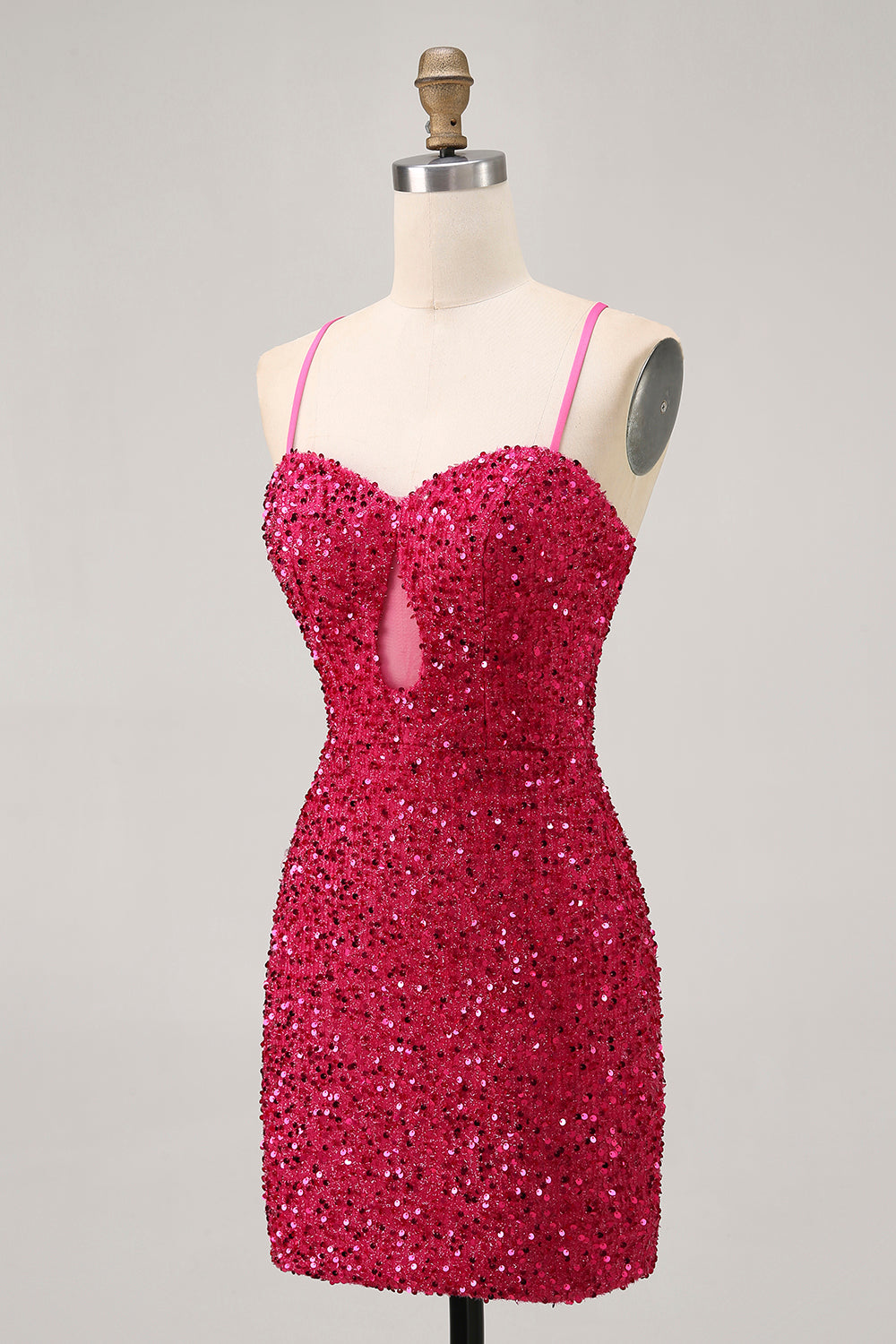 Sparkly Fuchsia Keyhole Bodycon Homecoming Dress - Image 3