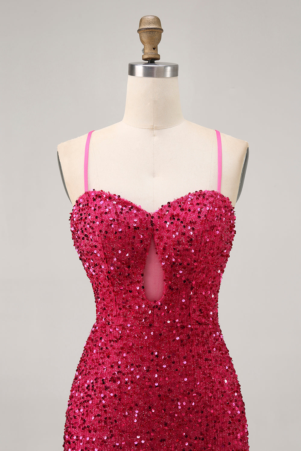 Sparkly Fuchsia Keyhole Bodycon Homecoming Dress - Image 4