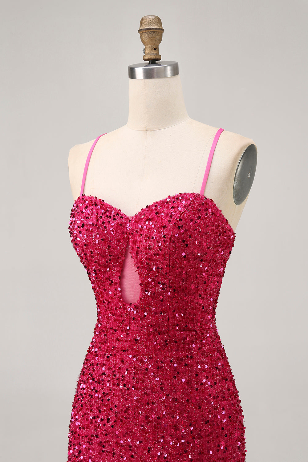Sparkly Fuchsia Keyhole Bodycon Homecoming Dress - Image 6