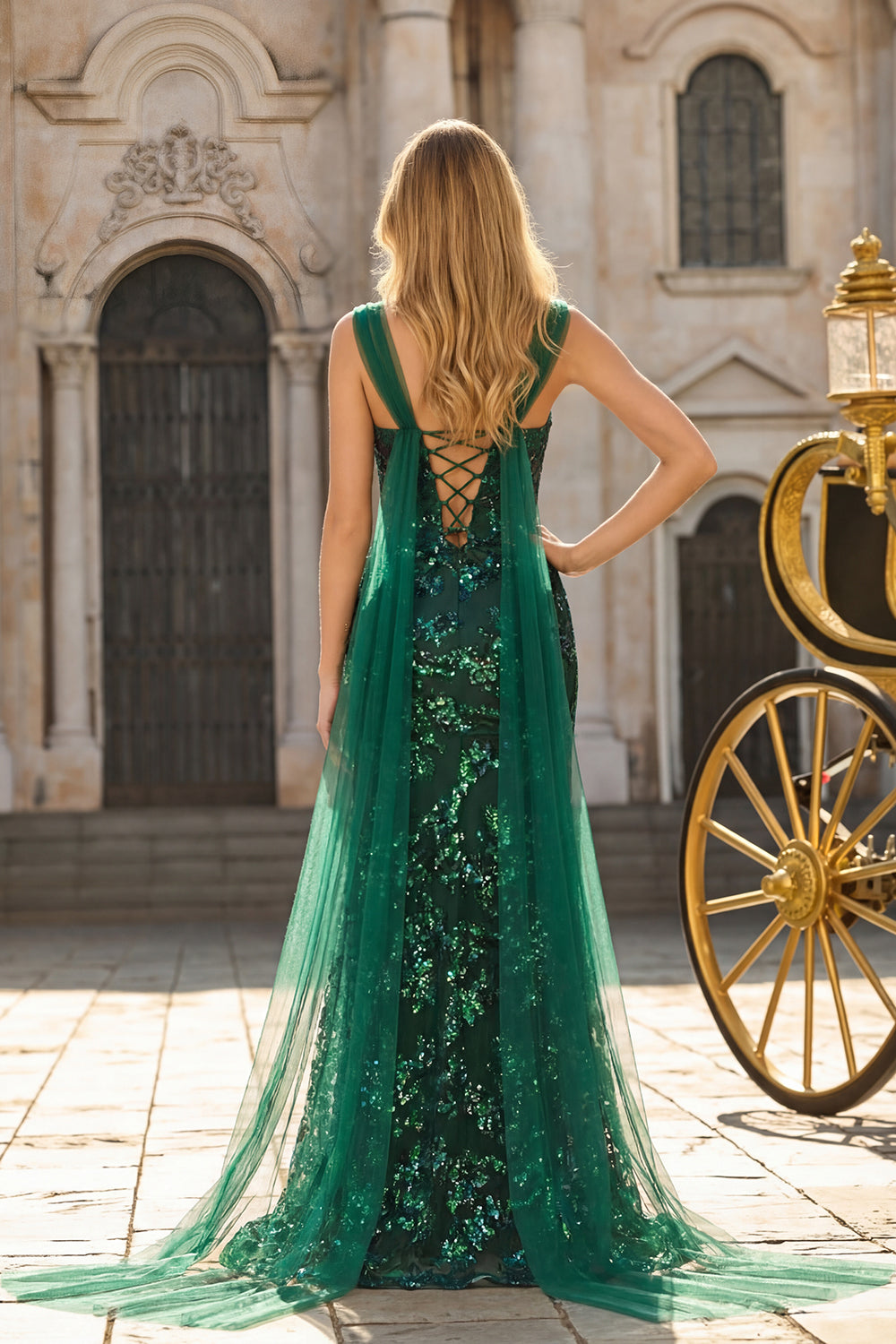 Sparkly Dark Green Mermaid Maxi Prom Dress with Slit - Image 2