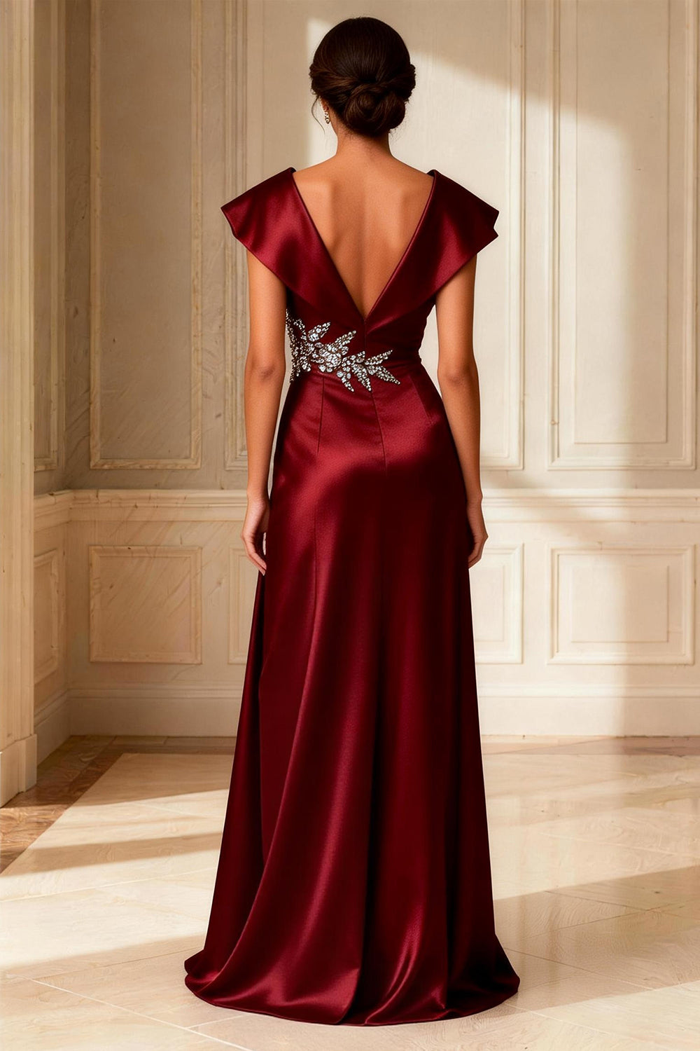 Sparkly Burgundy Satin A Line Beaded Mother of the Bride Dress - Image 2