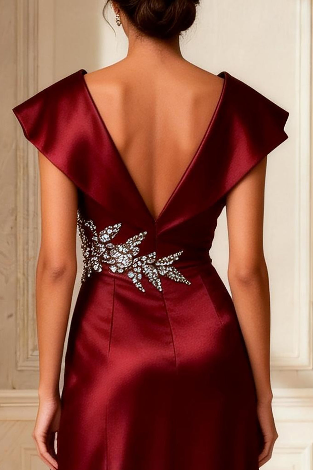 Sparkly Burgundy Satin A Line Beaded Mother of the Bride Dress - Image 4