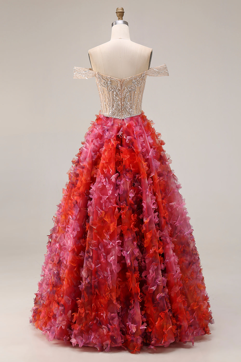 Sparkly Fuchsia Corset Off the Shoulder Prom Dress - Image 2