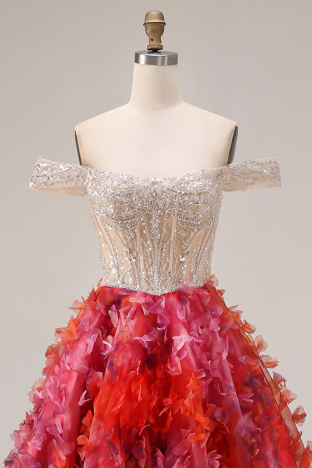 Sparkly Fuchsia Corset Off the Shoulder Prom Dress - Image 4