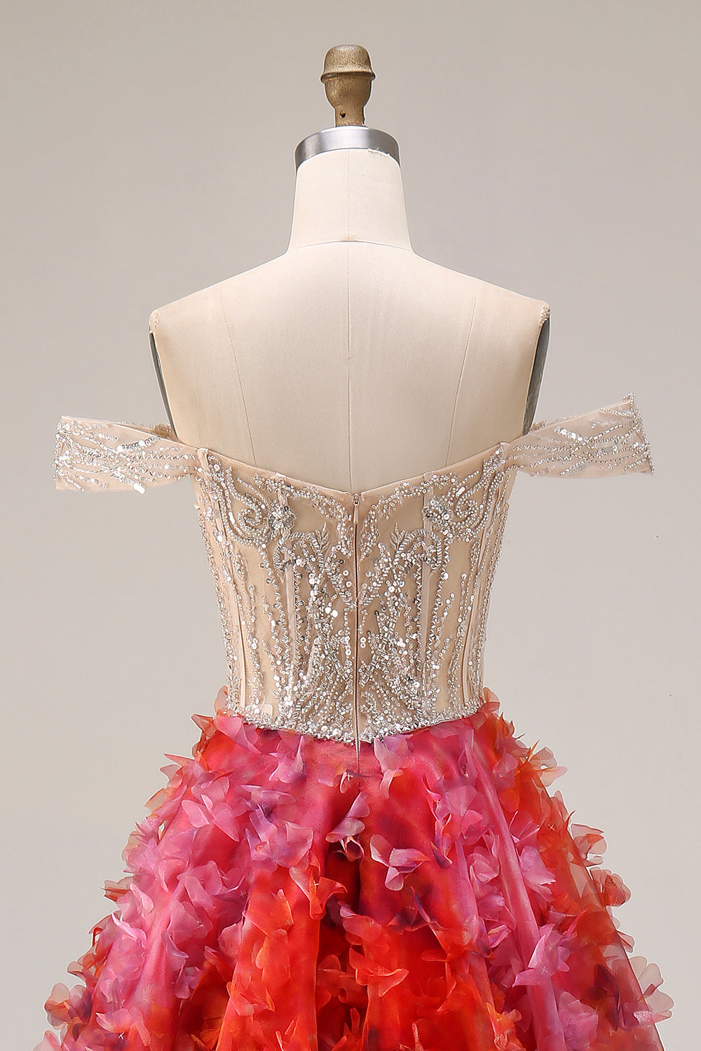 Sparkly Fuchsia Corset Off the Shoulder Prom Dress - Image 5