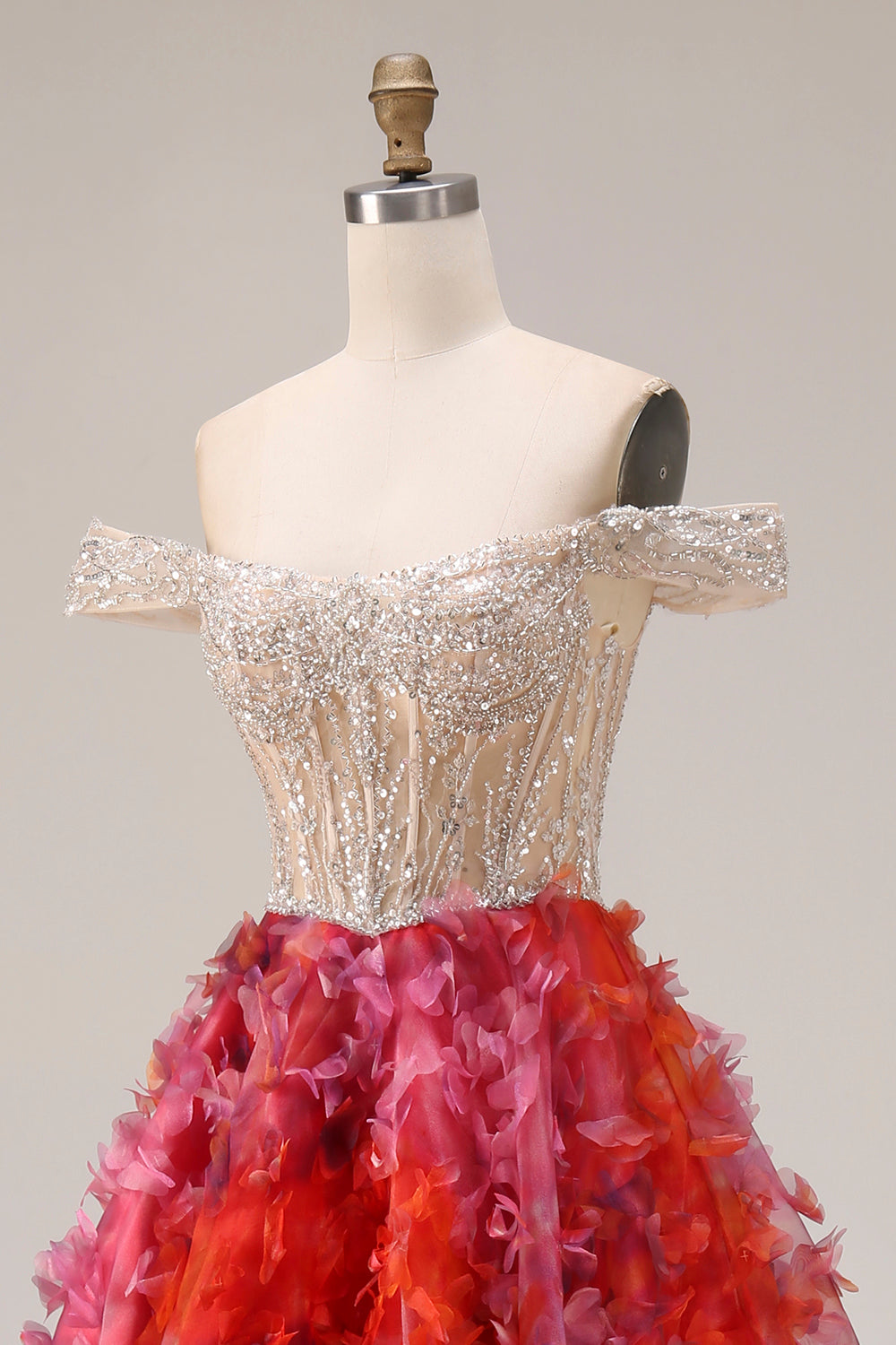 Sparkly Fuchsia Corset Off the Shoulder Prom Dress - Image 6